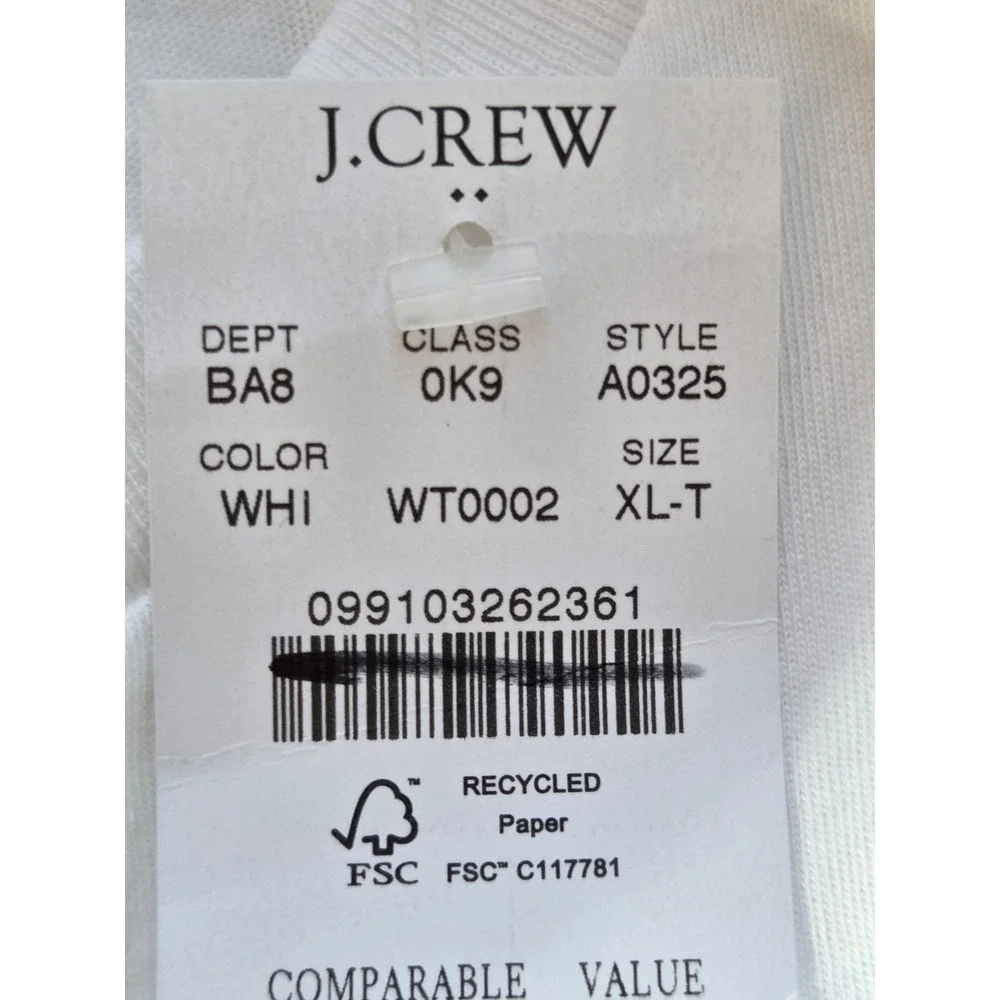 J.‎ Crew Factory Tall Washed Jersey T-Shirt Mens X-Large Tall White NWT A0325